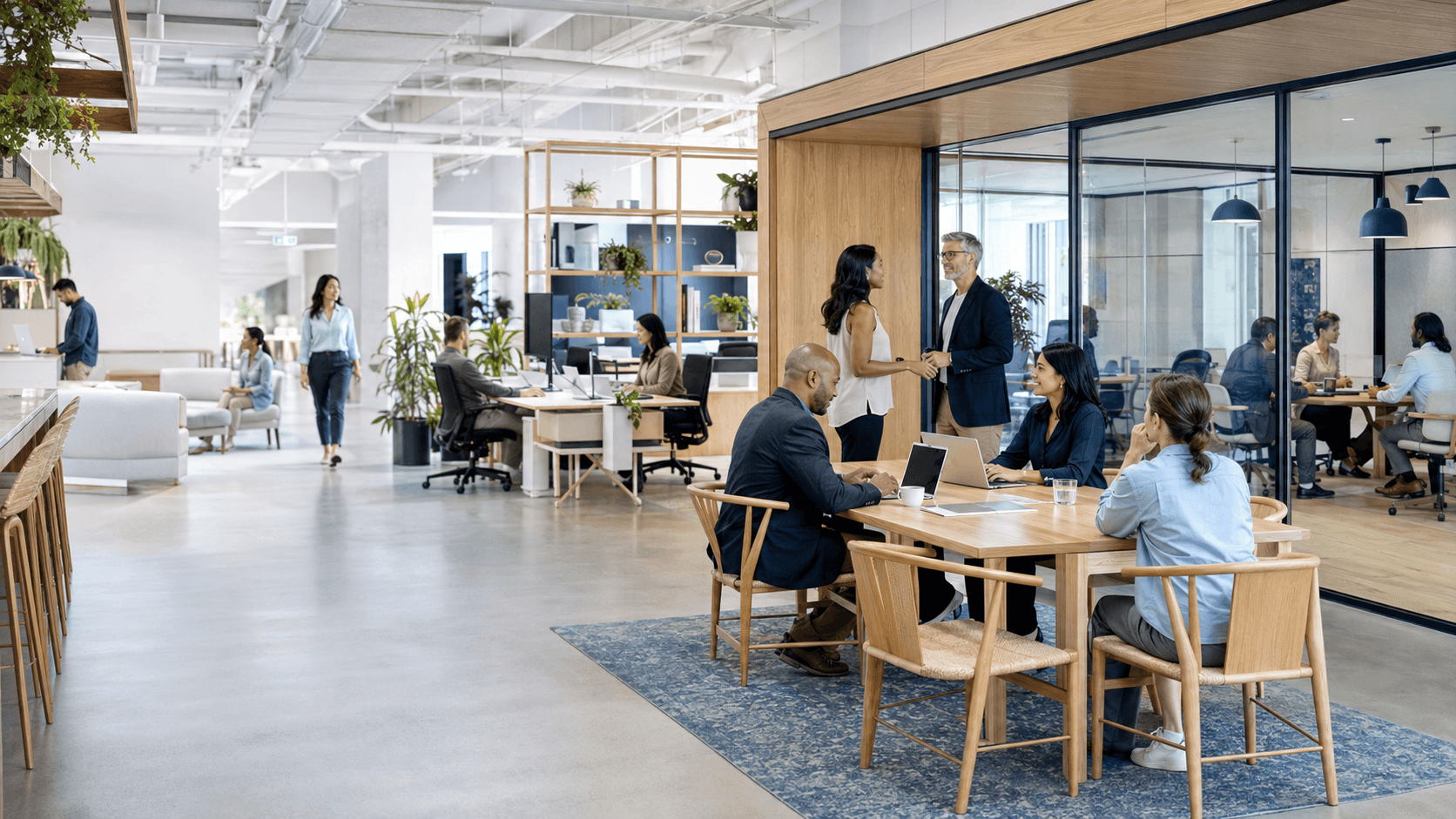 Cross-functional team collaboration in a modern office