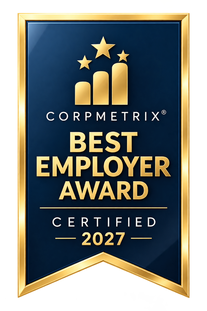 Best Employer Award ribbon, navy and gold